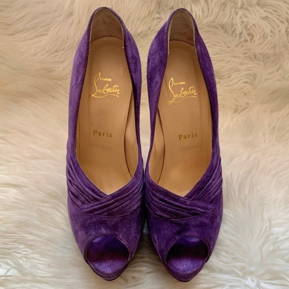 Christian Louboutin Peep Toe Suede Heels - Picture 5 of 8